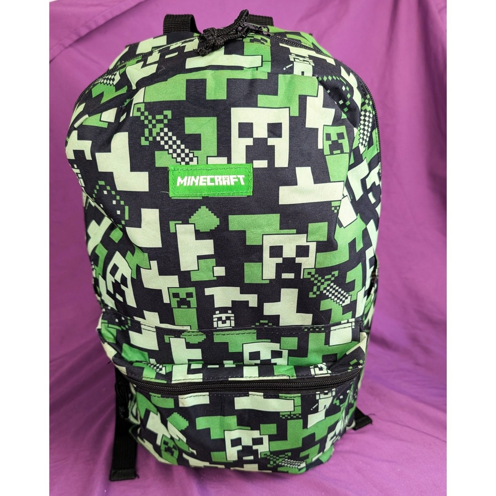 MINECRAFT CREEPER MOJANG 17" Backpack Multi-Pocket Backpack Green/Black Cat